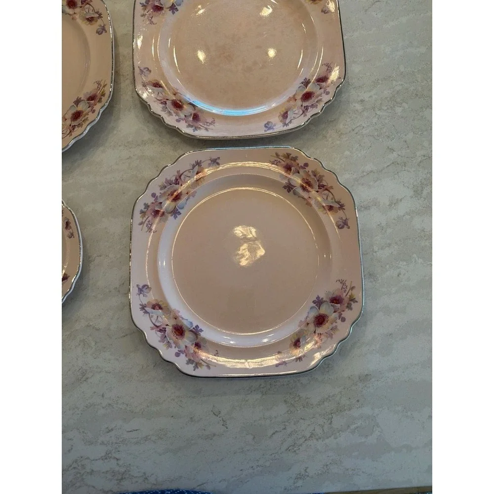 Vintage Royal China Royal-Beige Blue Moon 4M133 Silver Trim Scalloped Square Pla